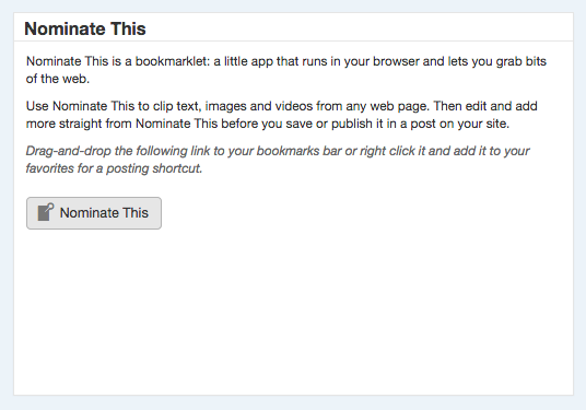 Screenshot of the Nominate This bookmarklet as it appears in Tools